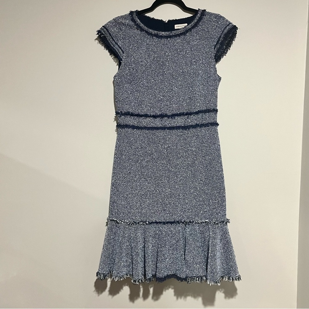 Rebecca Taylor | Indigo blue tweed midi sheath dress Women’s size 8 stretch work